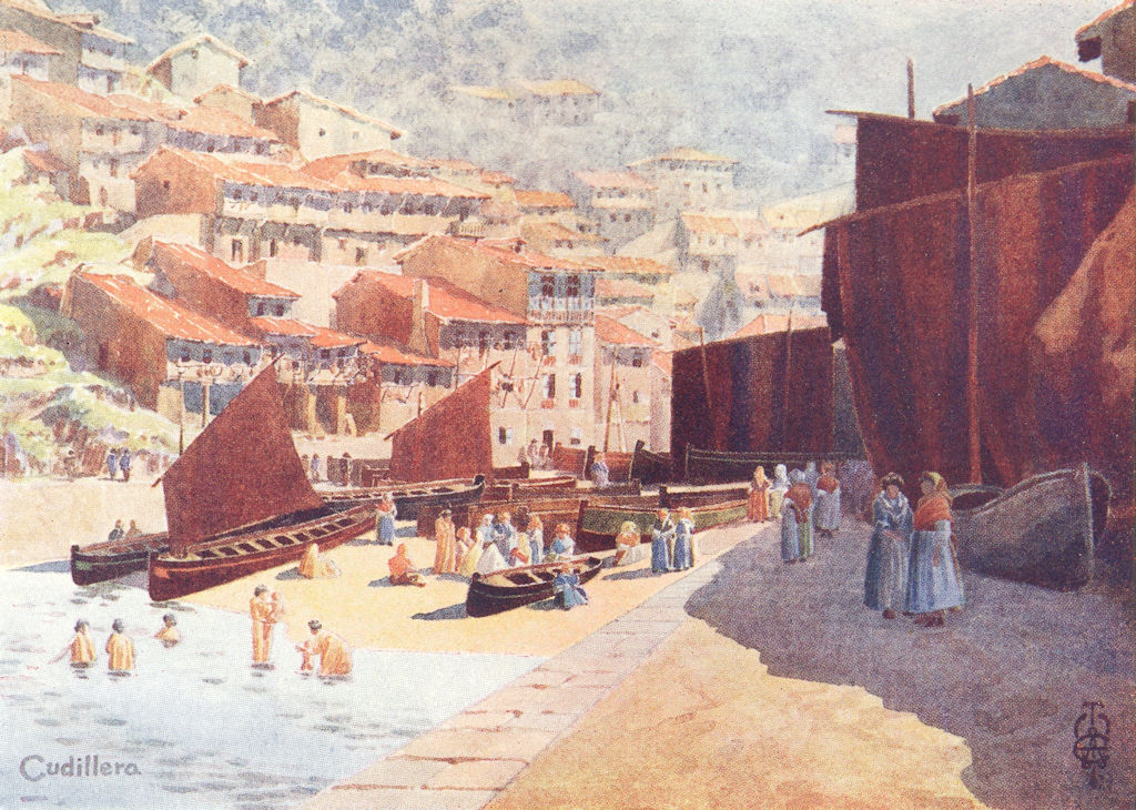 SPAIN. Cudillero. Harbour 1906 old antique vintage print picture