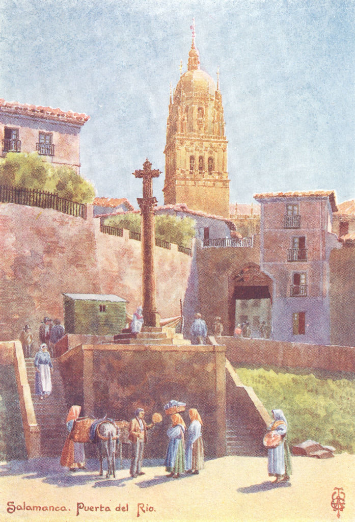 SPAIN. Salamanca. Puerta del Rio, cathedral Tower 1906 old antique print