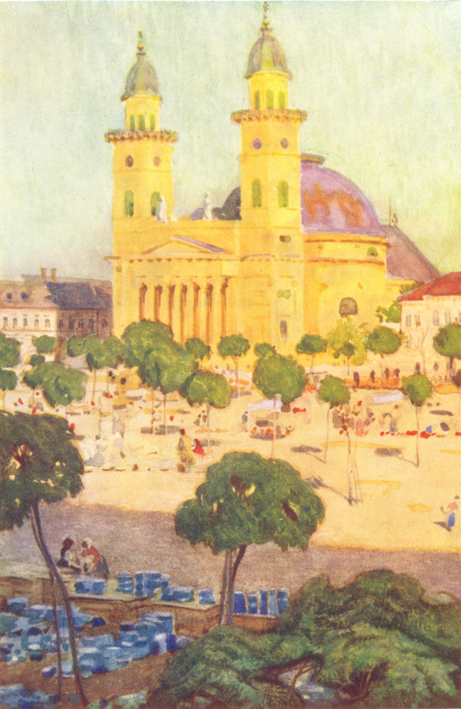 ROMANIA. Cathedral & Sq, Szatmar 1909 old antique vintage print picture