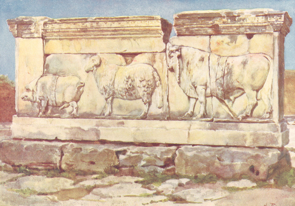 AMBARVALIA SACRIFICE. Marble relief of, forum 1905 old antique print picture