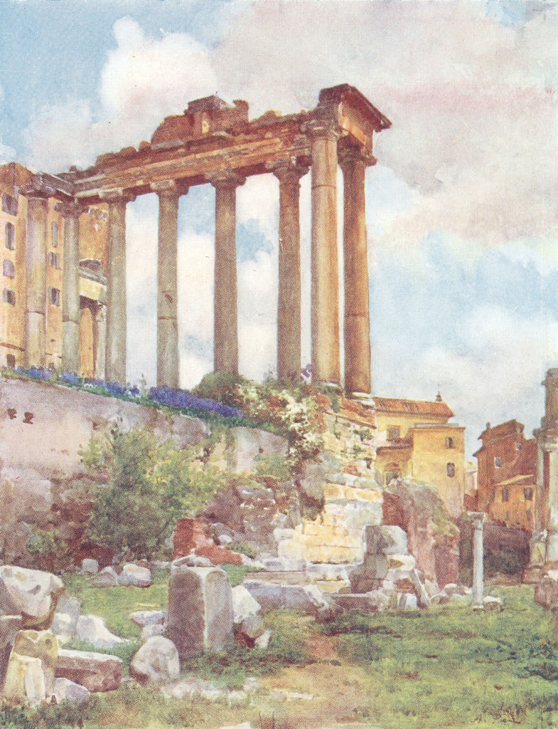 ROME. Temple of Saturn Basilica Julia, Forum 1905 old antique print picture