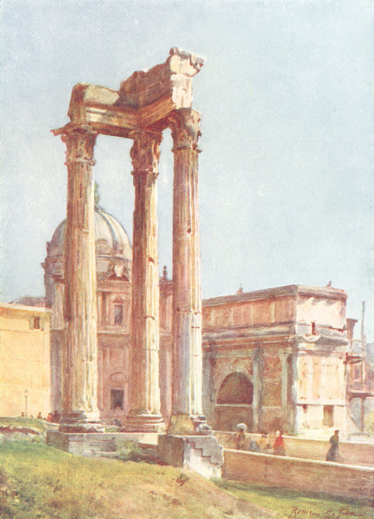 ROME. Temple of Vespasian Portico Dii Consentes 1905 old antique print picture