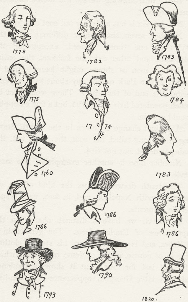 Associate Product COSTUME. 1774-1820 Mens hairstyles hats 1926 old vintage print picture