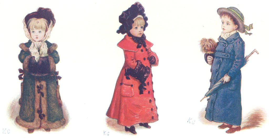 Associate Product KATE GREENAWAY. Christmas Cards; 3 children 1905 old antique print picture