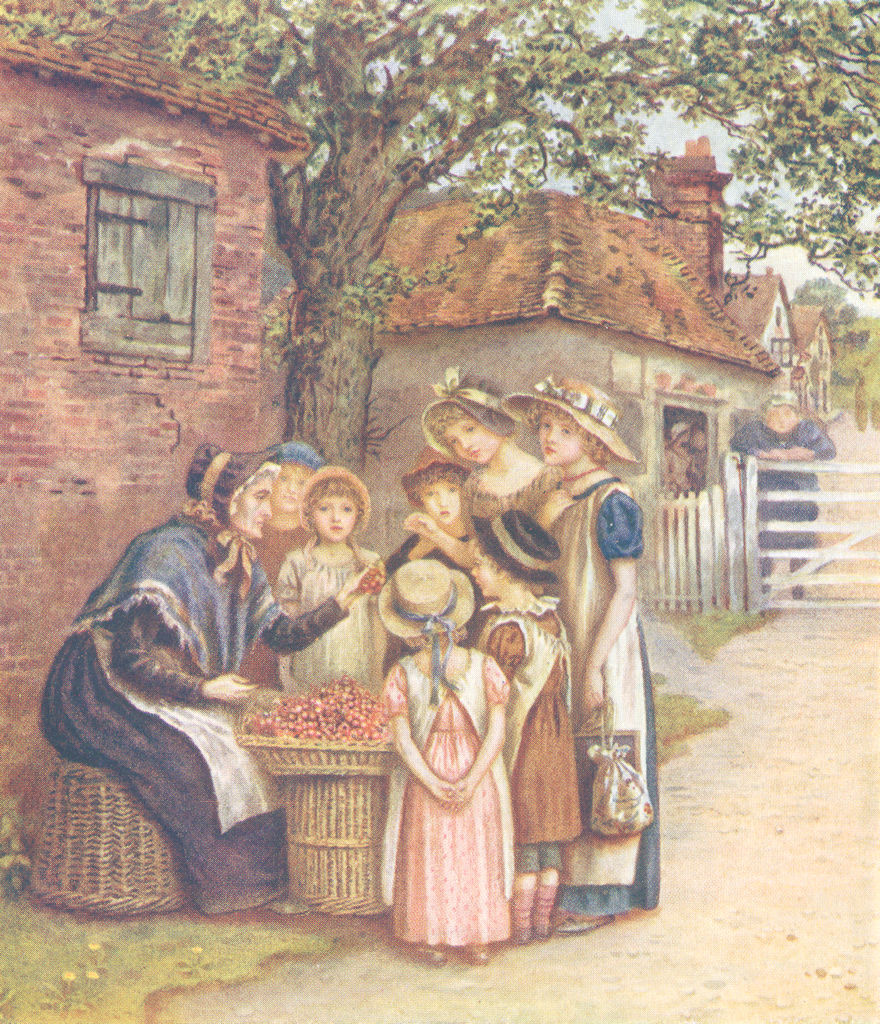 KATE GREENAWAY. Cherry Woman seller girls 1905 old antique print picture