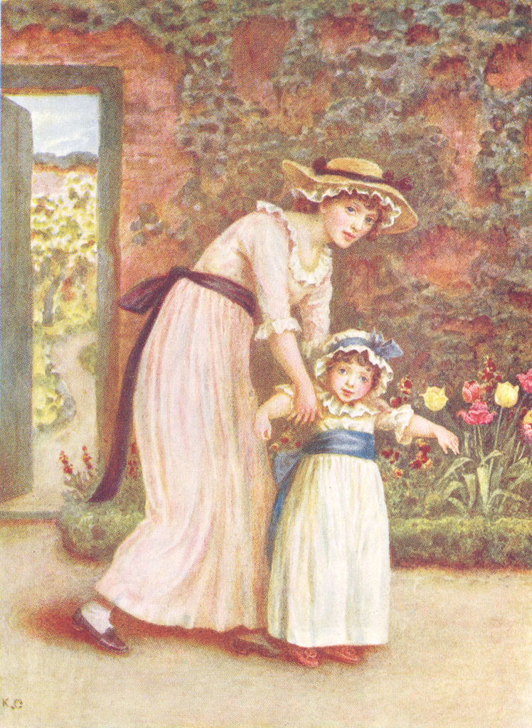 KATE GREENAWAY. 2 Girls in a garden 1905 old antique vintage print picture