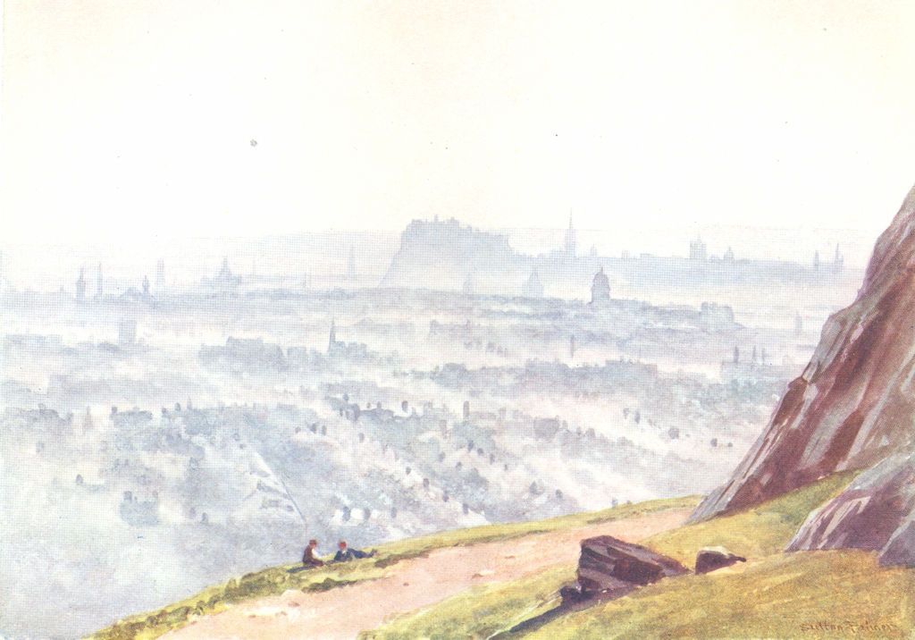 EDINBURGH. Evening, from Salisbury Crags 1904 old antique print picture