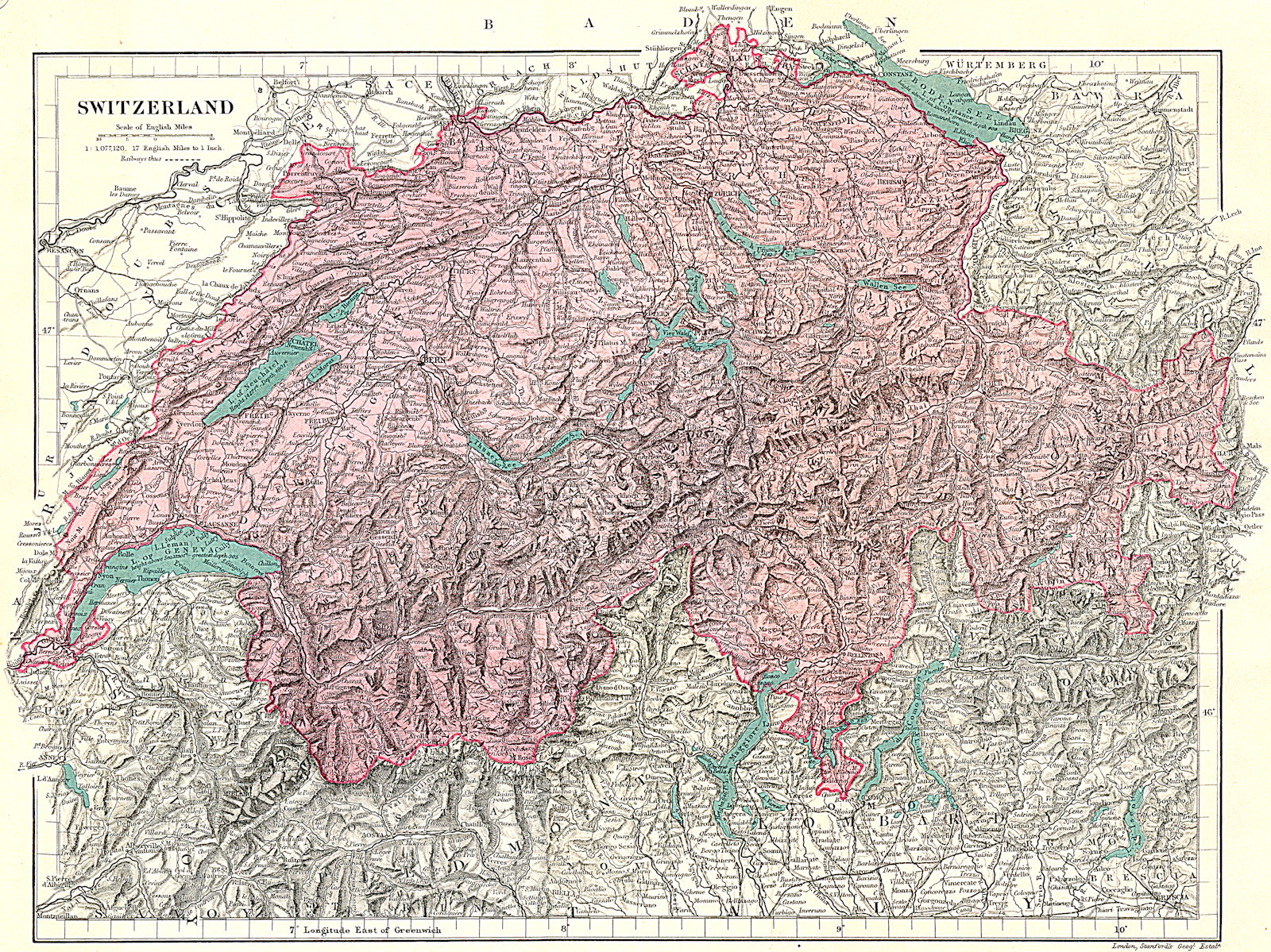 SWITZERLAND  1891 old antique vintage map plan chart