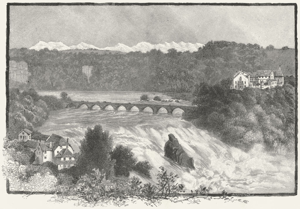 SWITZERLAND. Falls of Rhine, Schaffhausen 1891 old antique print picture
