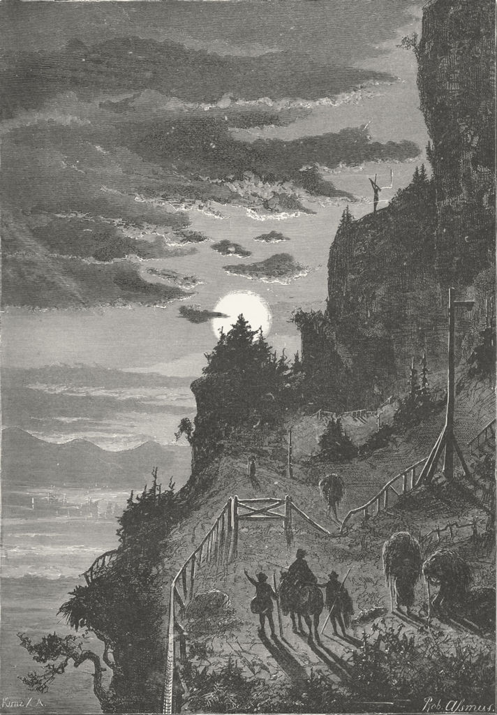 Associate Product SWITZERLAND. Night ascent of Rigi 1891 old antique vintage print picture