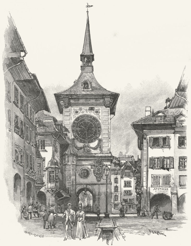 SWITZERLAND. Clock Tower, Berne 1891 old antique vintage print picture