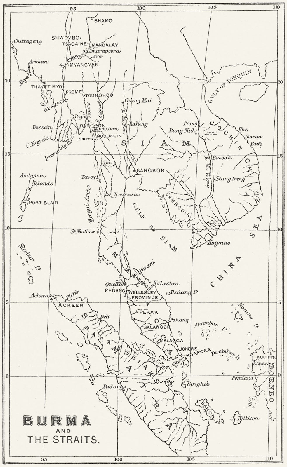 INDOCHINA. Singapore Sumatra Malaysia Siam Cochin China Thailand 1897 old map
