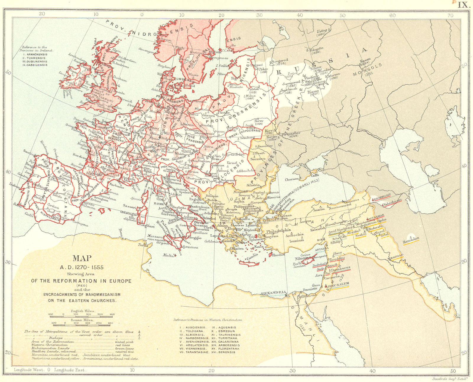 PROTESTANT REFORMATION. Europe 1270-1555. Encroachments of Islam 1897 old map