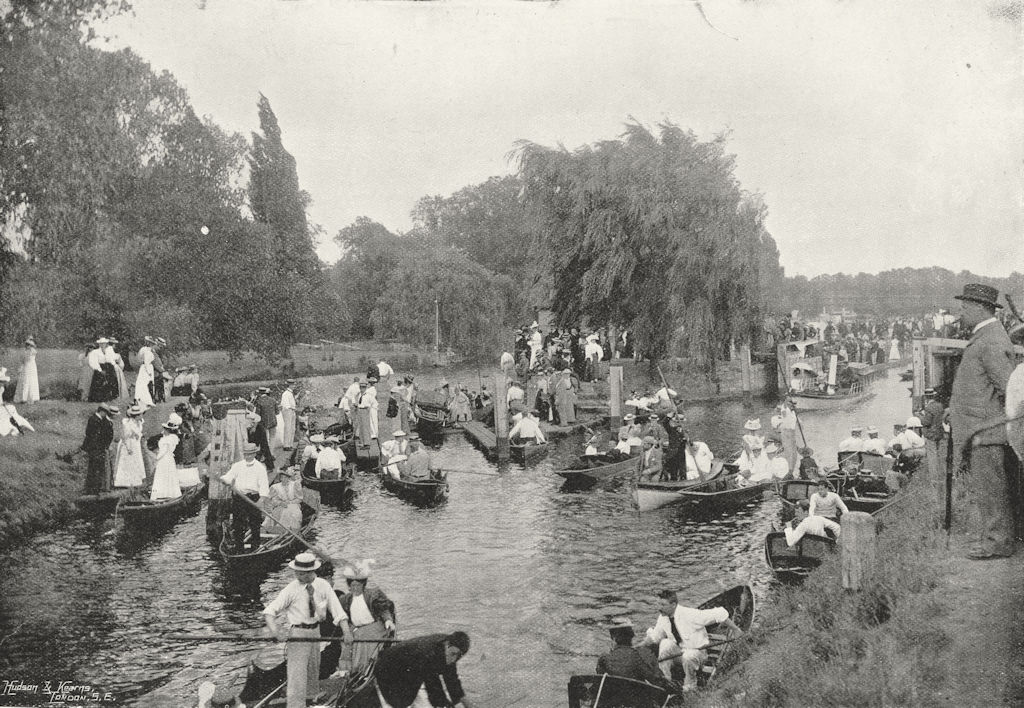 Associate Product SURREY. Molesey Lock boats punting 1897 old antique vintage print picture