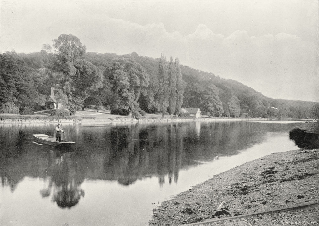 Associate Product BUCKS. Cliveden Reach punting ferry boat 1897 old antique print picture