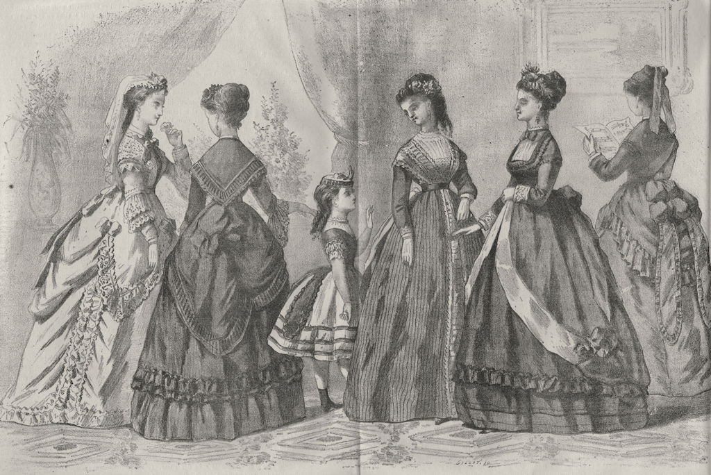 FASHION. Elegant Parisian ladies & child 1869 old antique print picture