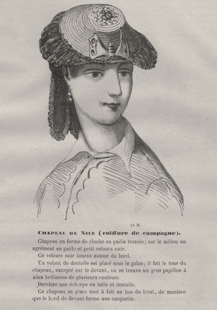 FASHION. Elegant Nicoise lady with hat 1869 old antique vintage print picture