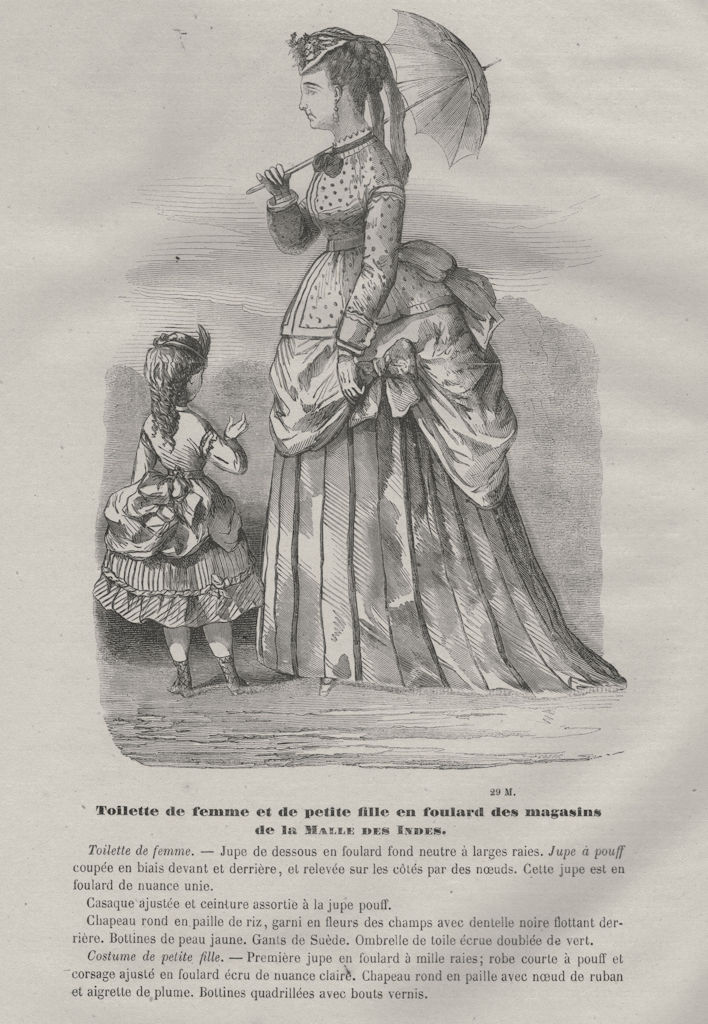 FAMILY. Elegant Parisian mother & daughter. Parasol 1869 old antique print