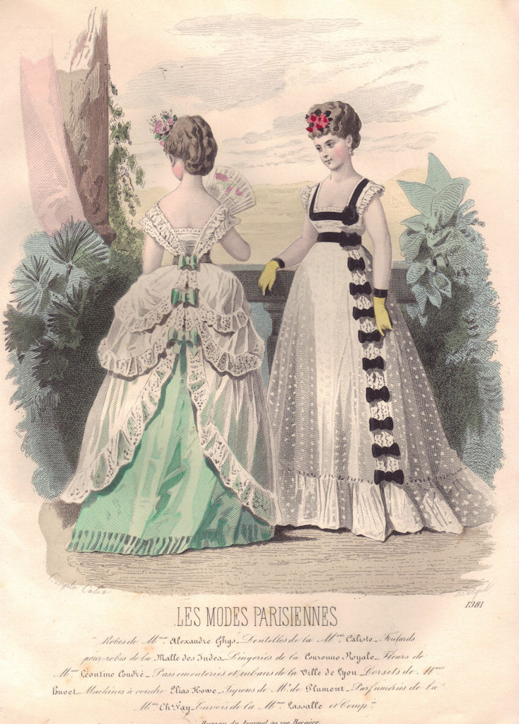 FASHION. Elegant Parisian ladies. green. brown 1869 old antique print picture