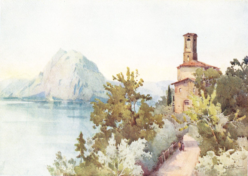 ITALY. Lake/Lago di Lugano. Monte San Salvatore 1905 old antique print picture
