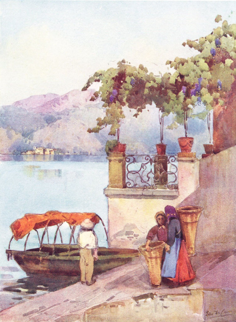 ITALY. Italian Lakes. Leaving the Market, du Cane 1905 old antique print