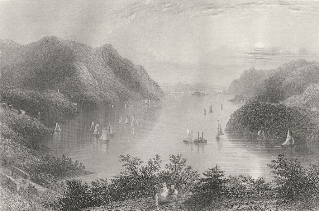 View from West Point (Hudson River), New York. WH BARTLETT 1840 old print