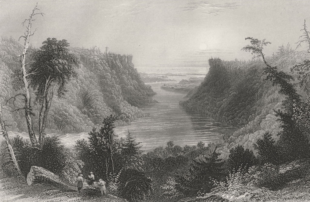 Niagara River outlet (Lake Ontario in the distance), New York. WH BARTLETT 1840