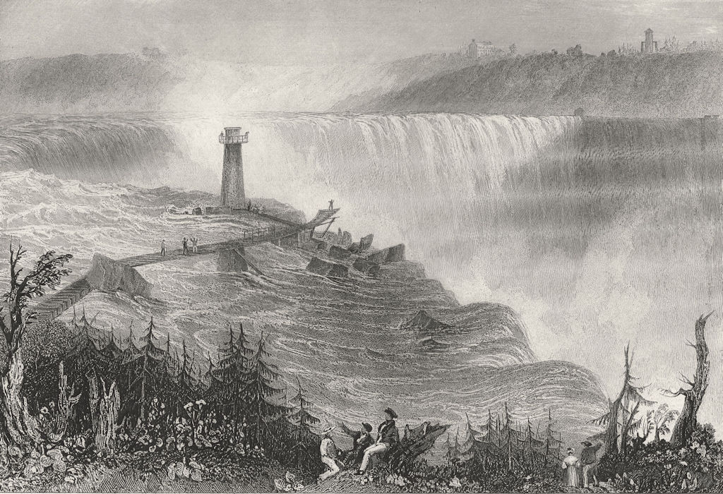 Associate Product The Horse shoe Fall, Niagara - with the Tower, New York. WH BARTLETT 1840