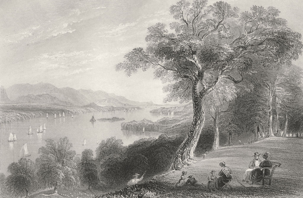 View from Hyde Park (Hudson River), New York. WH BARTLETT 1840 old print