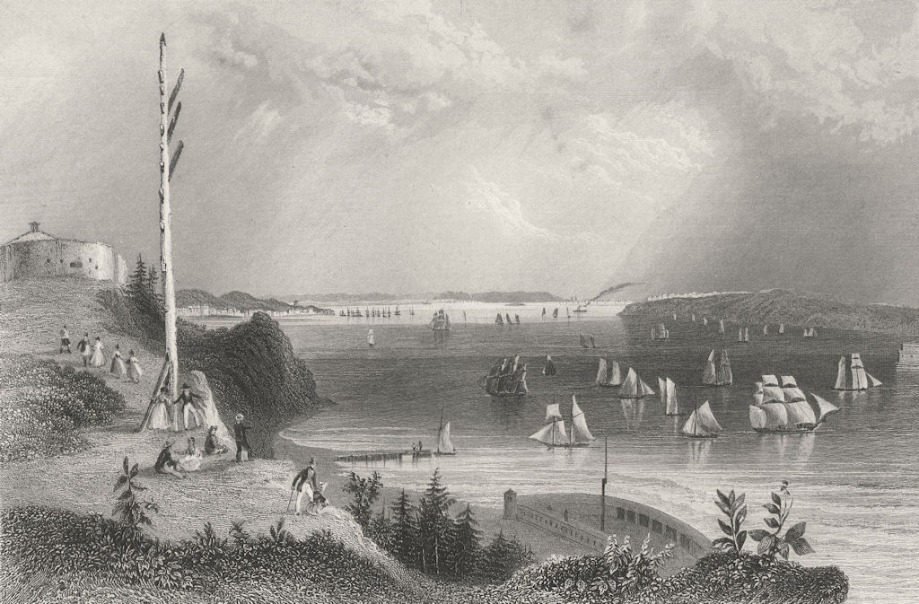 New York Bay (from the Telegraph Station), New York. WH BARTLETT 1840 print