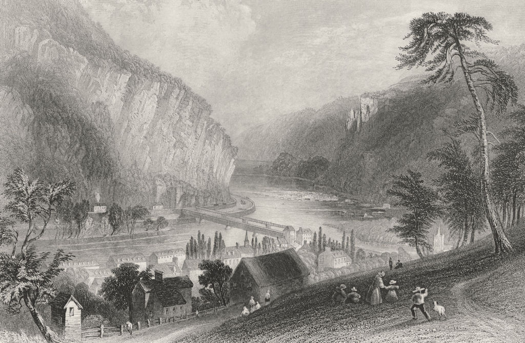 Harper's Ferry (from the Potomac side), West Virginia. WH BARTLETT 1840 print