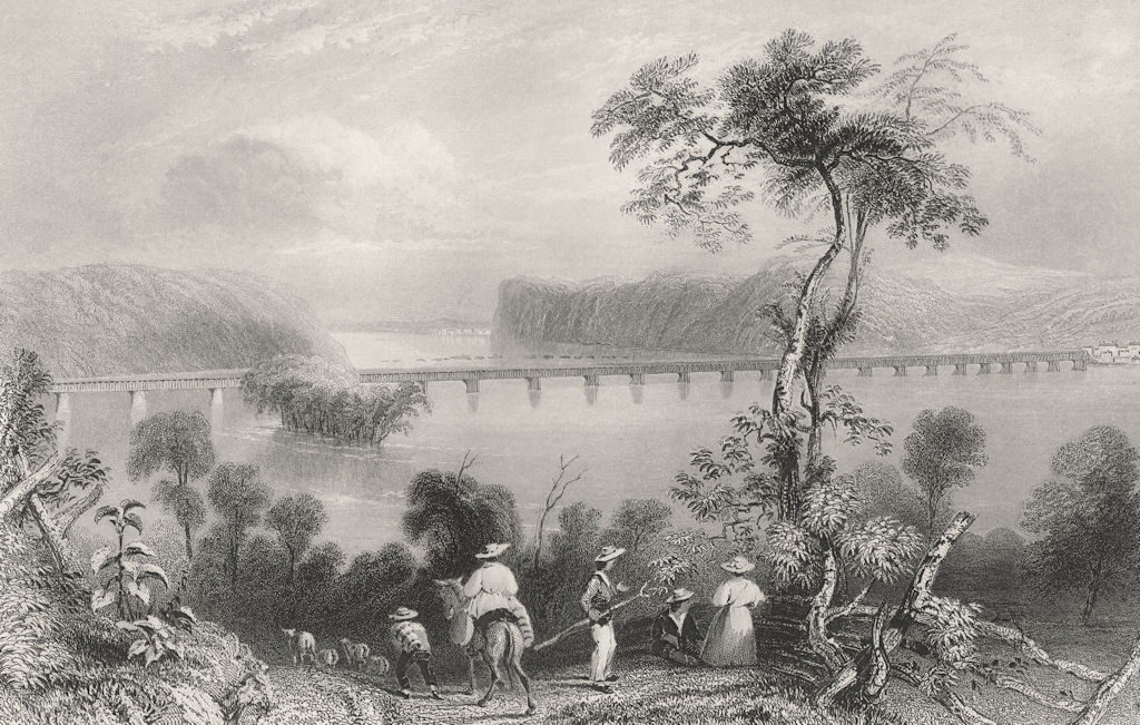 Columbia Bridge (On the Susquehanna), Pennsylvania. WH BARTLETT 1840 old print