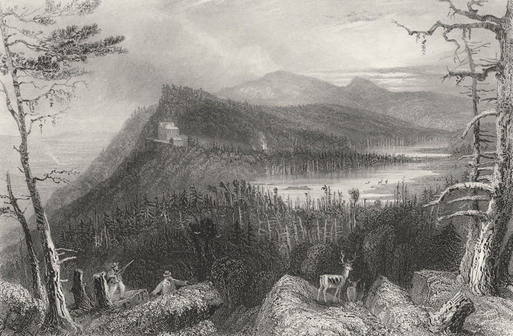 The Two Lakes & the Mountain House on the Catskills, New York. WH BARTLETT 1840