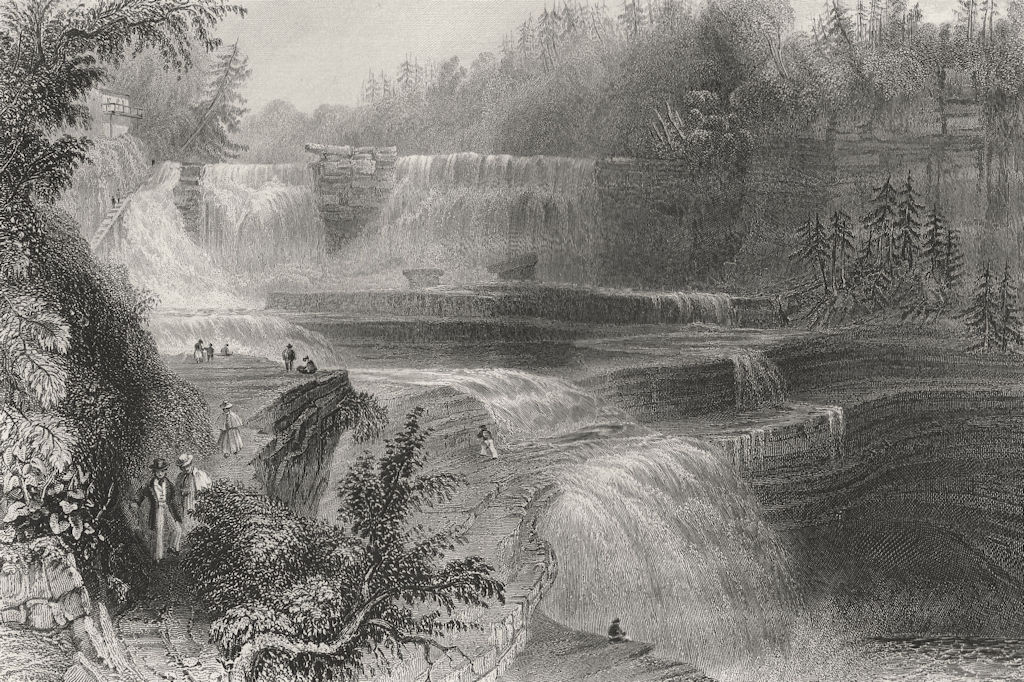 Trenton High Falls, New York. WH BARTLETT 1840 old antique print picture