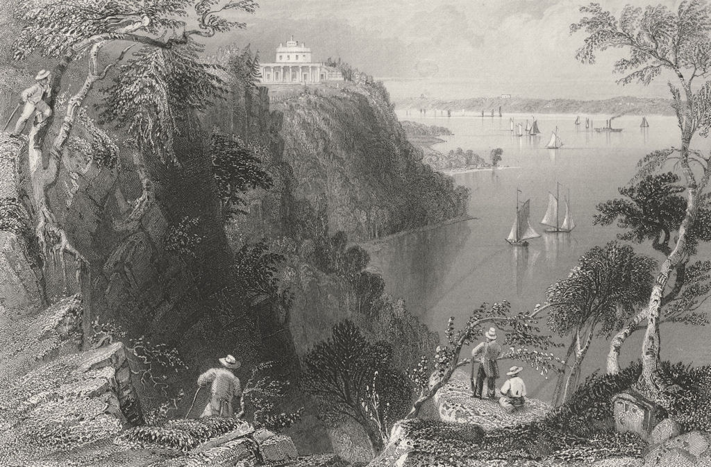 Villa on the Hudson, near Weehawken, New York. WH BARTLETT 1840 old print