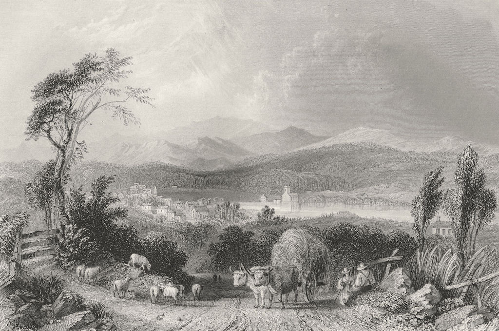 View of Meredith (New Hampshire), New Hampshire. WH BARTLETT 1840 old print