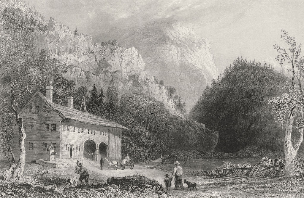 The Notch House, White Mountains, New Hampshire. WH BARTLETT 1840 old print
