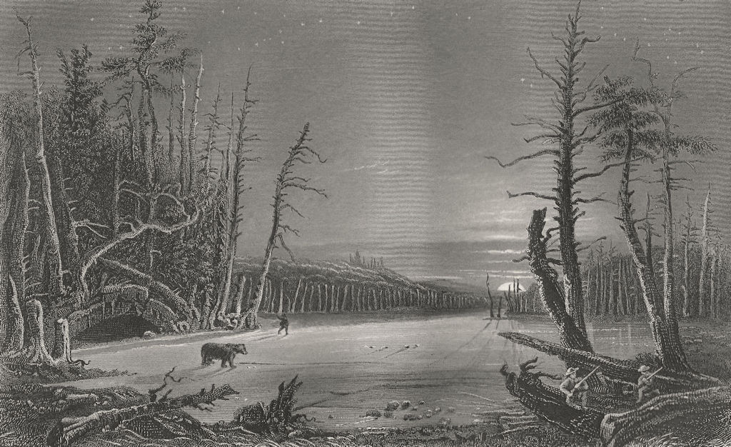 Winter Scene on the Catterskill, New York. WH BARTLETT 1840 old antique print