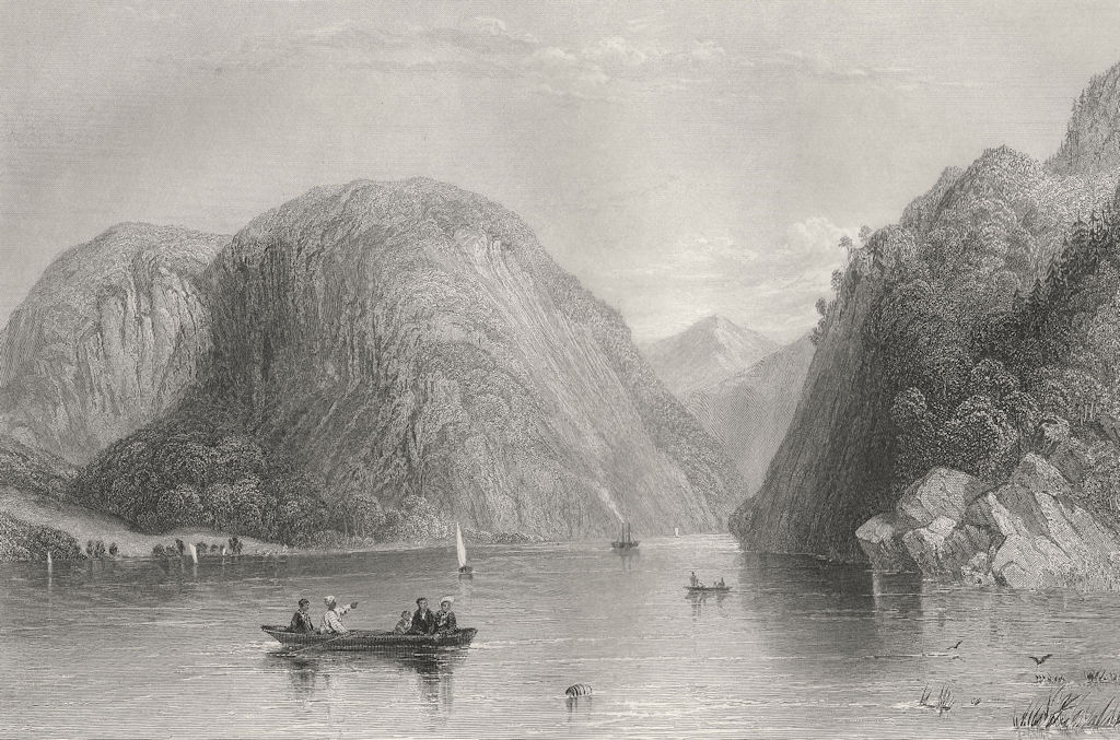 Rogers' Slide, Lake George, New York. WH BARTLETT 1840 old antique print