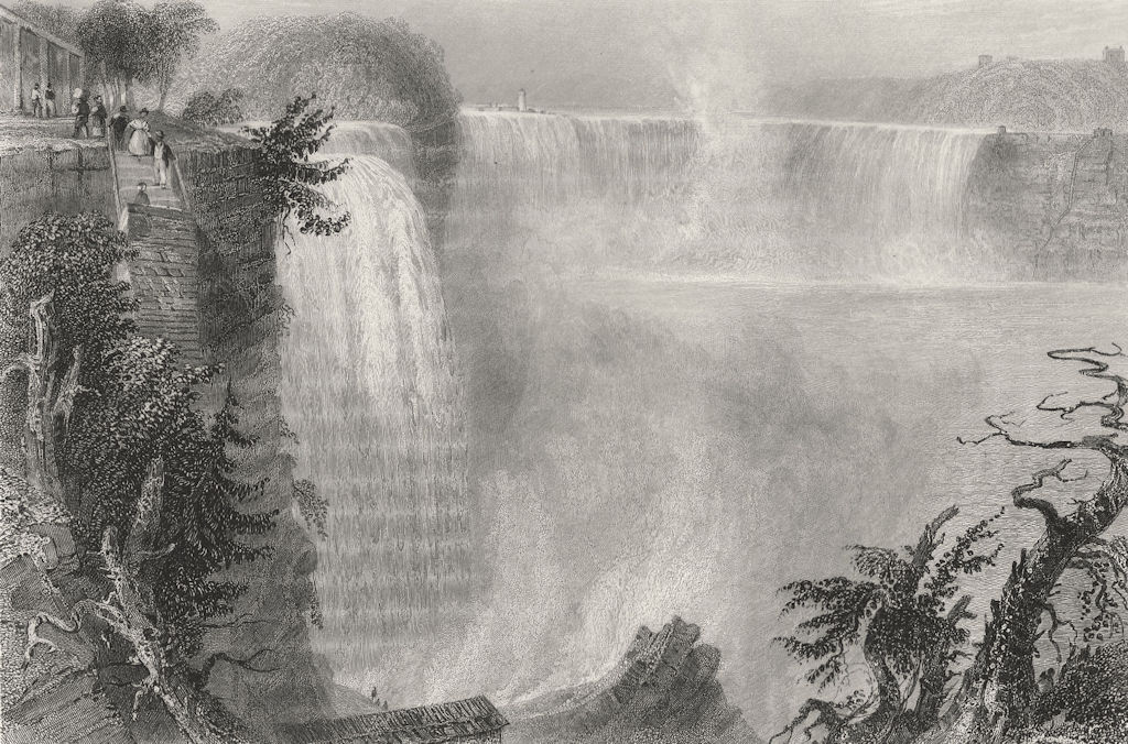 Niagara Falls from top of the Ladder. American side. New York. BARTLETT 1840