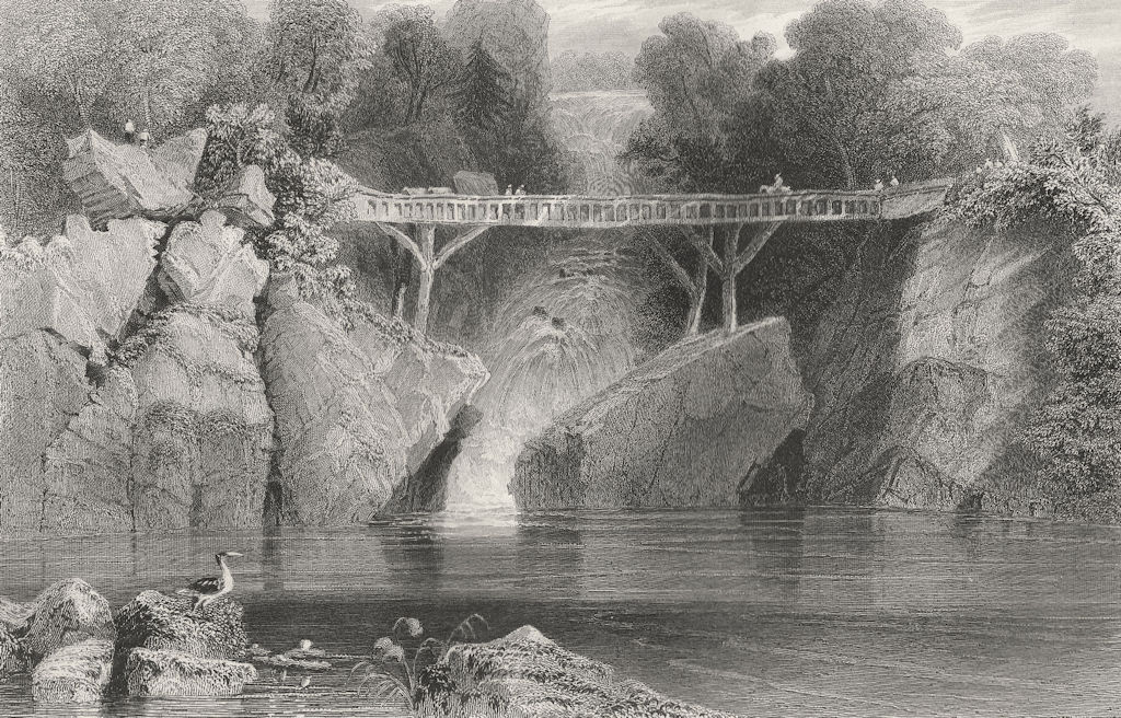 Bridge at Norwich (Connecticut), Connecticut. WH BARTLETT 1840 old print