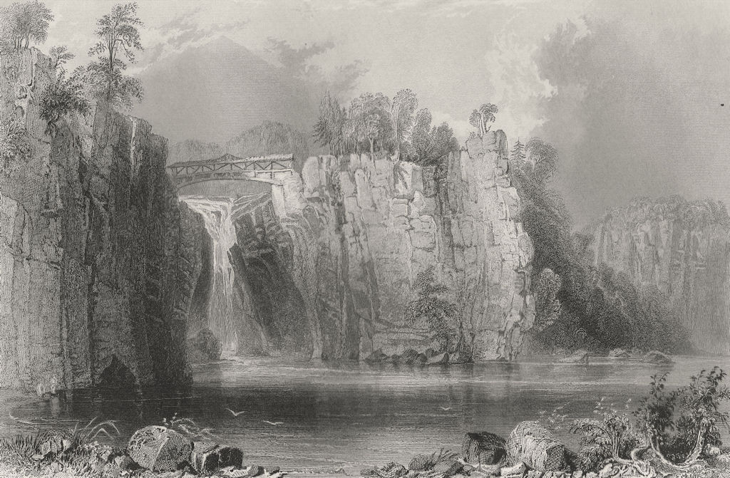 View of the Passaic Falls, New Jersey. WH BARTLETT 1840 old antique print