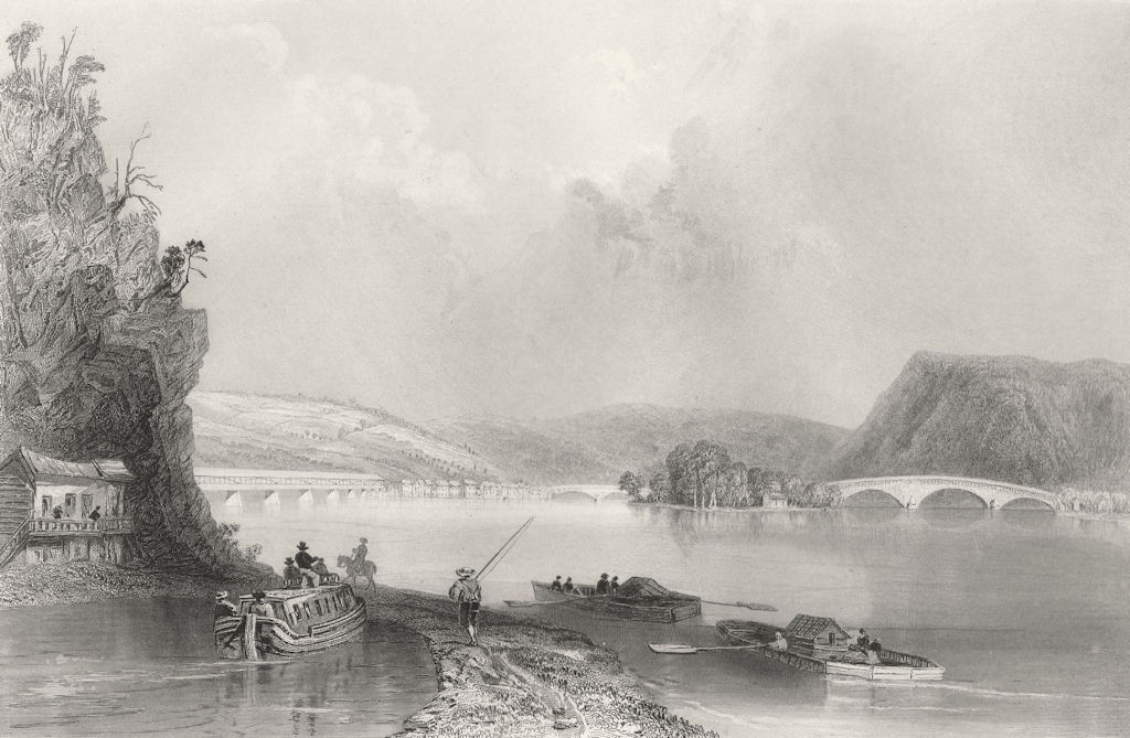 Associate Product View of Northumberland (on the Susquehanna), Pennsylvania. WH BARTLETT 1840