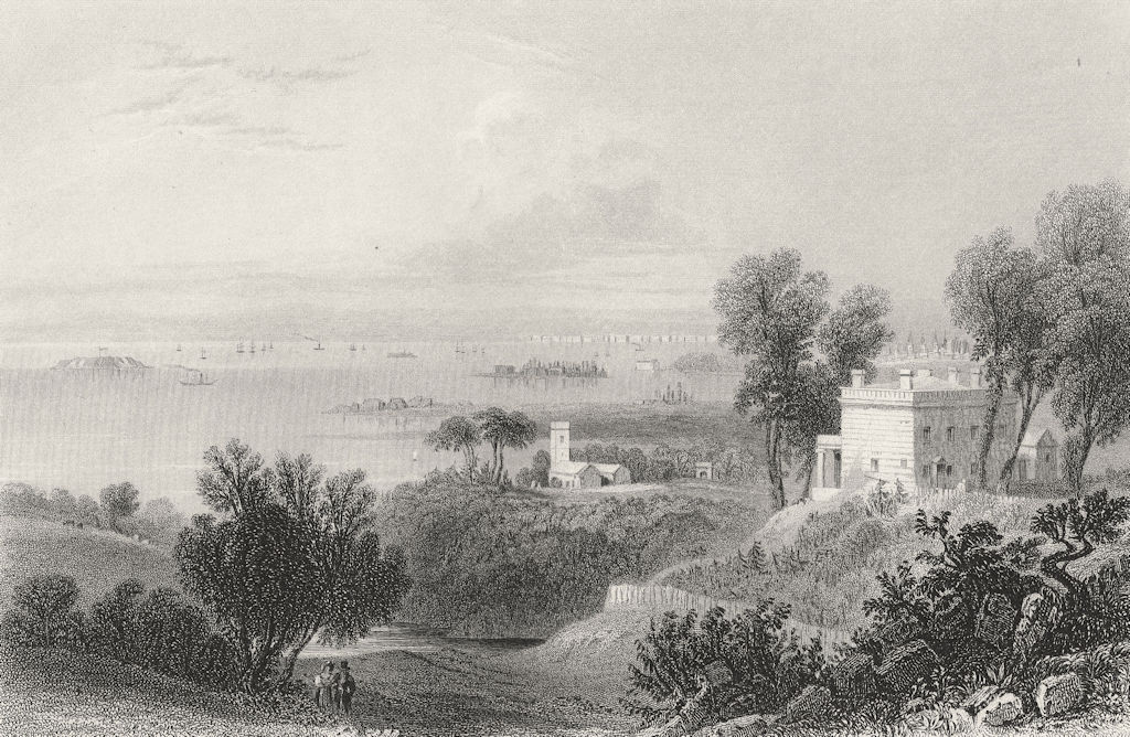 View from Gowanus' Heights, Brooklyn, New York. WH BARTLETT 1840 old print