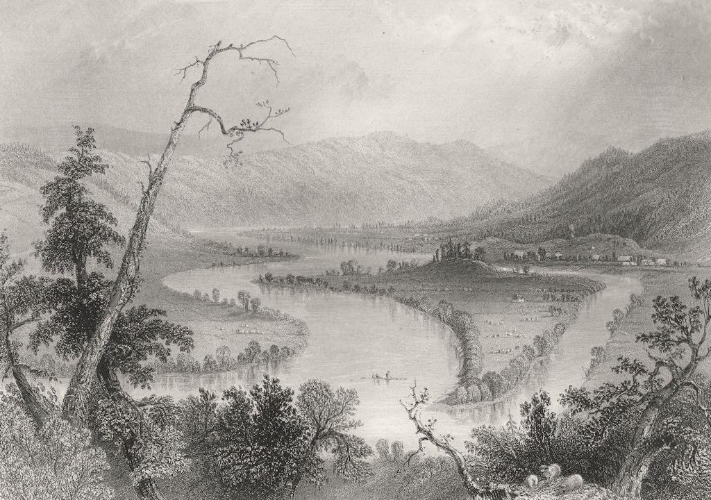 View on the Susquehanna (above Owego), New York. WH BARTLETT 1840 old print