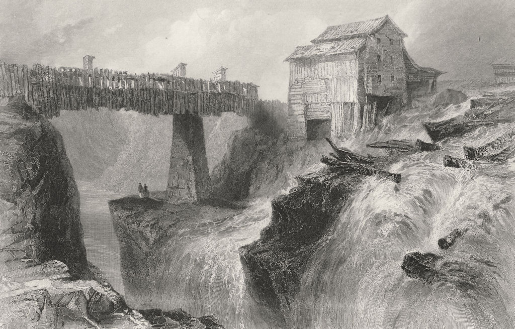 Associate Product Bridge at Glens Fall (on the Hudson), New York. WH BARTLETT 1840 old print