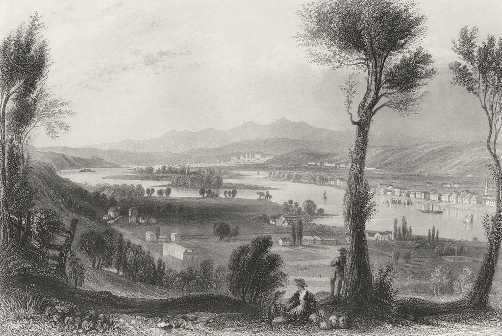 View from Mount Ida (near Troy), New York. WH BARTLETT 1840 old antique print