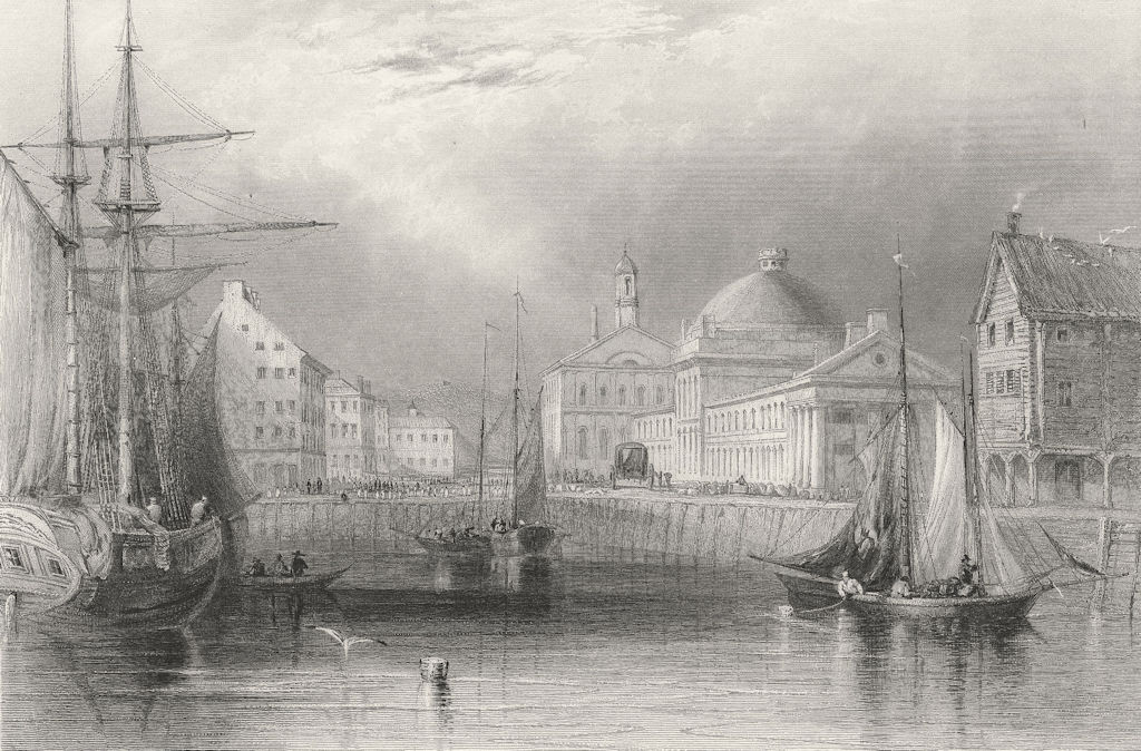 Associate Product Faneuil Hall, from the Water, Massachusetts. WH BARTLETT 1840 old print