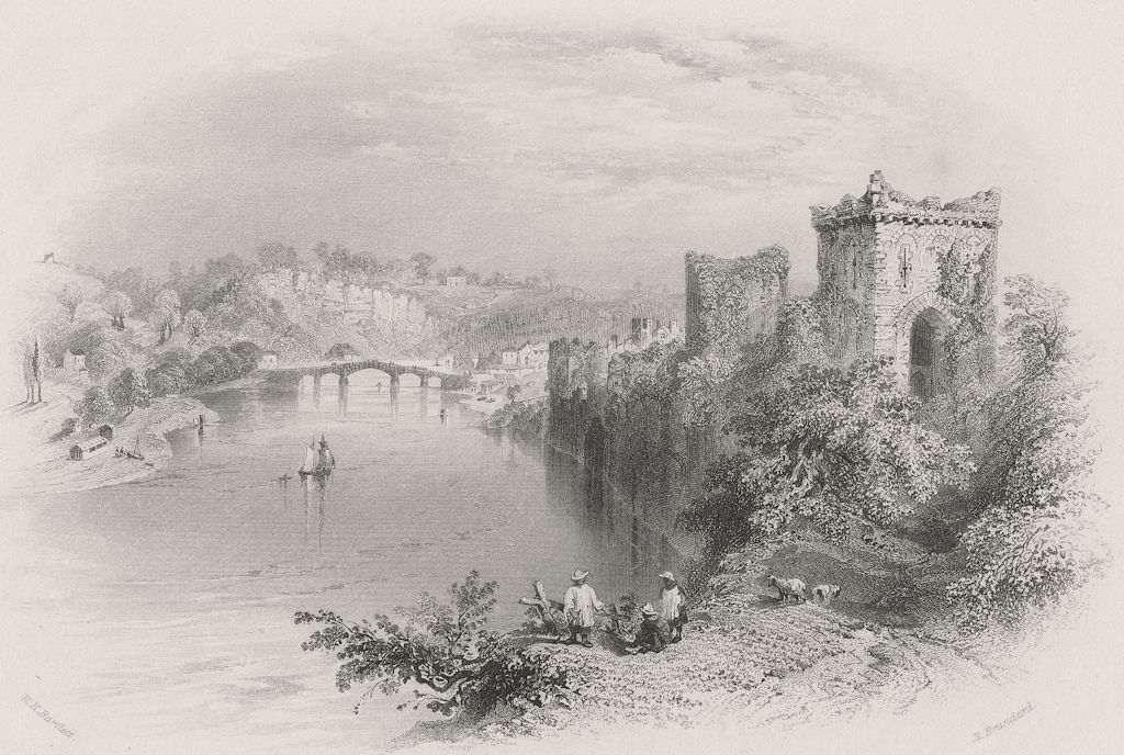 WALES. Chepstow Castle & bridge-Bartlett c1860 old antique print picture