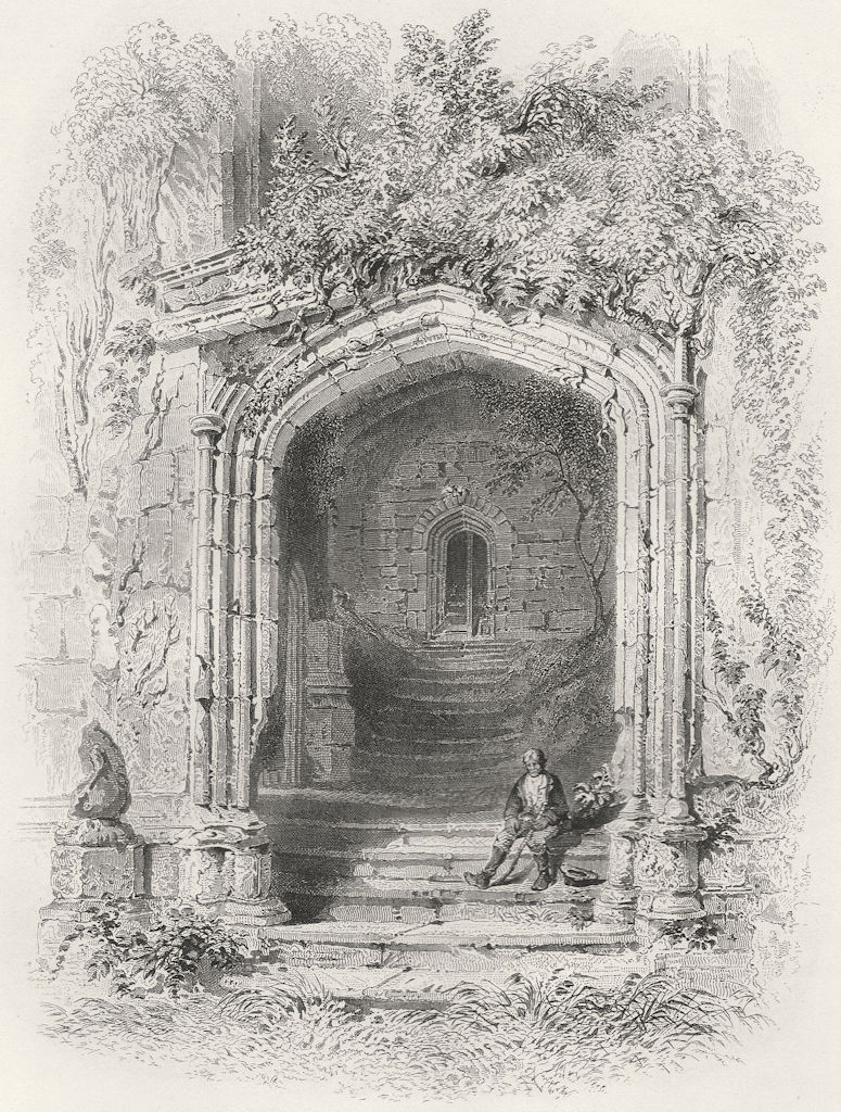WALES. Gateway, Fountain Ct, Raglan Castle-Bartlett c1860 old antique print